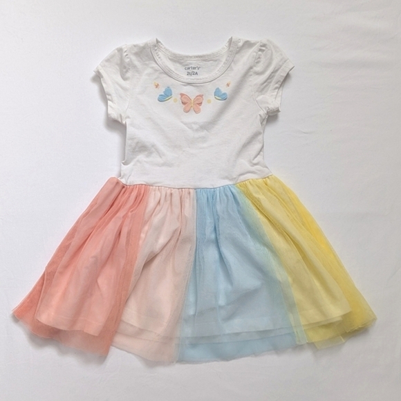 Carter's Pleated Pink Blue Yellow Tutu Short Sleeve Sundress Toddler 2T Girls - Picture 1 of 5
